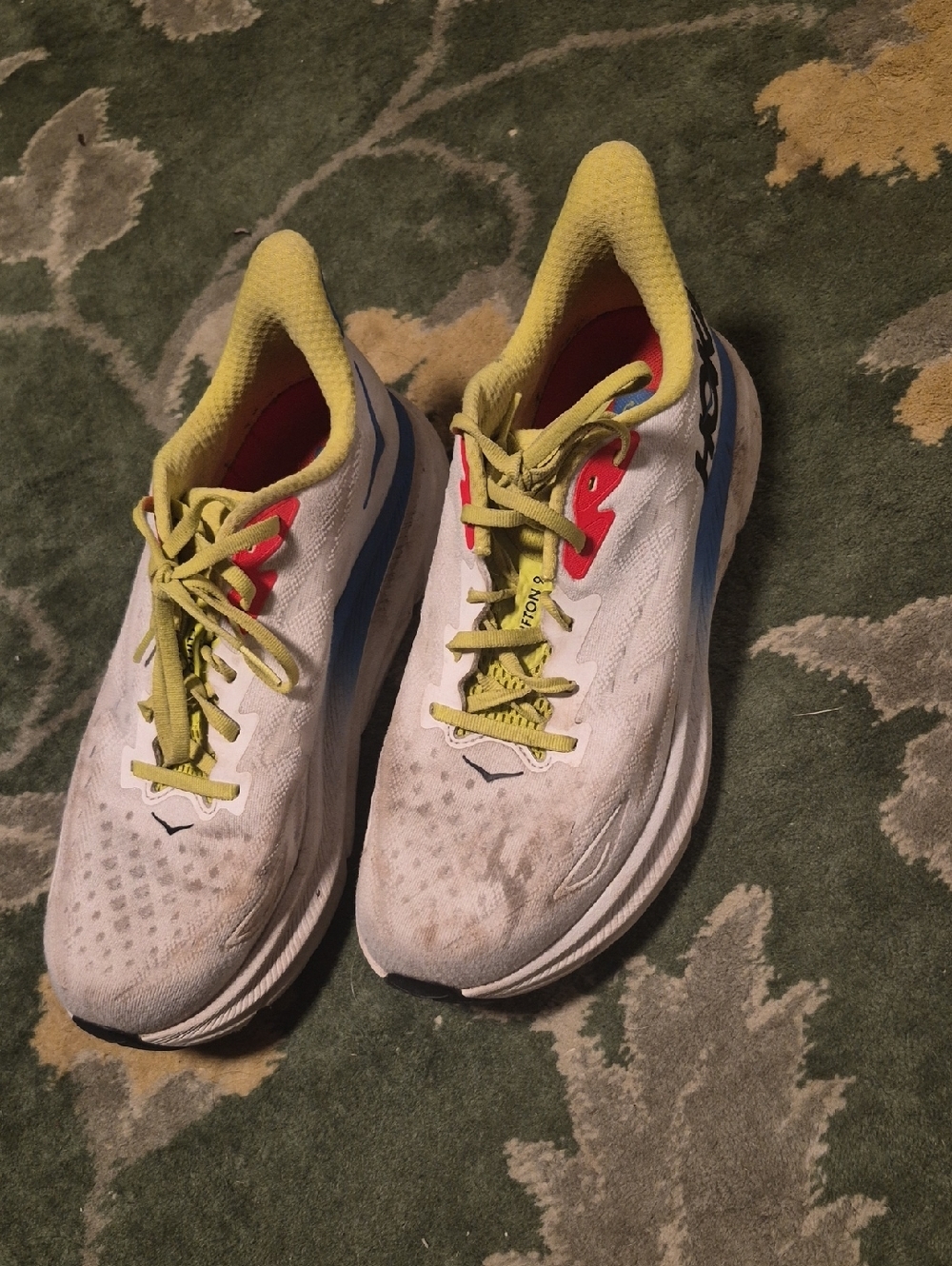Hoka White Sneakers with Yellow and Blue Accents